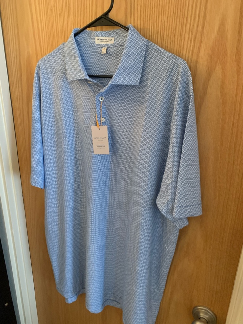 Men’s NWT Sz XL Peter Millar Sky Blue Crown Sport Micro-Pattern Performance Polo